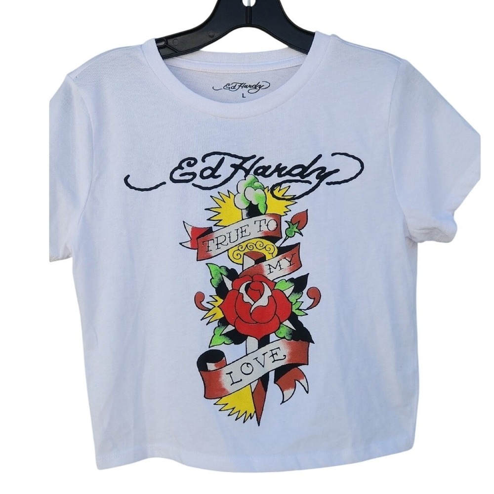 Ed Hardy True To My Love Tattoo Baby Tee Y2k Festival 2010 Roses Baddie Country